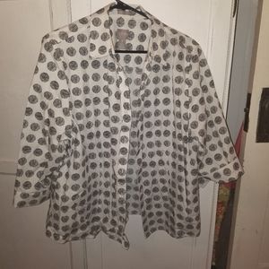 Chico's Dress Shirt Black/White Polkadot 3/4 Sleeve Size 3 WXL